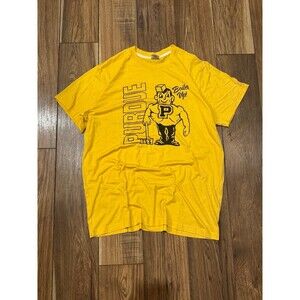 Vintage 90s Purdue Boilermakers Boiler Mascot Logo T Shirt XL Yellow Retro